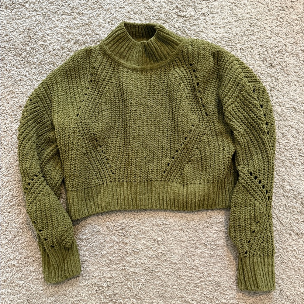 green mock neck sweater
